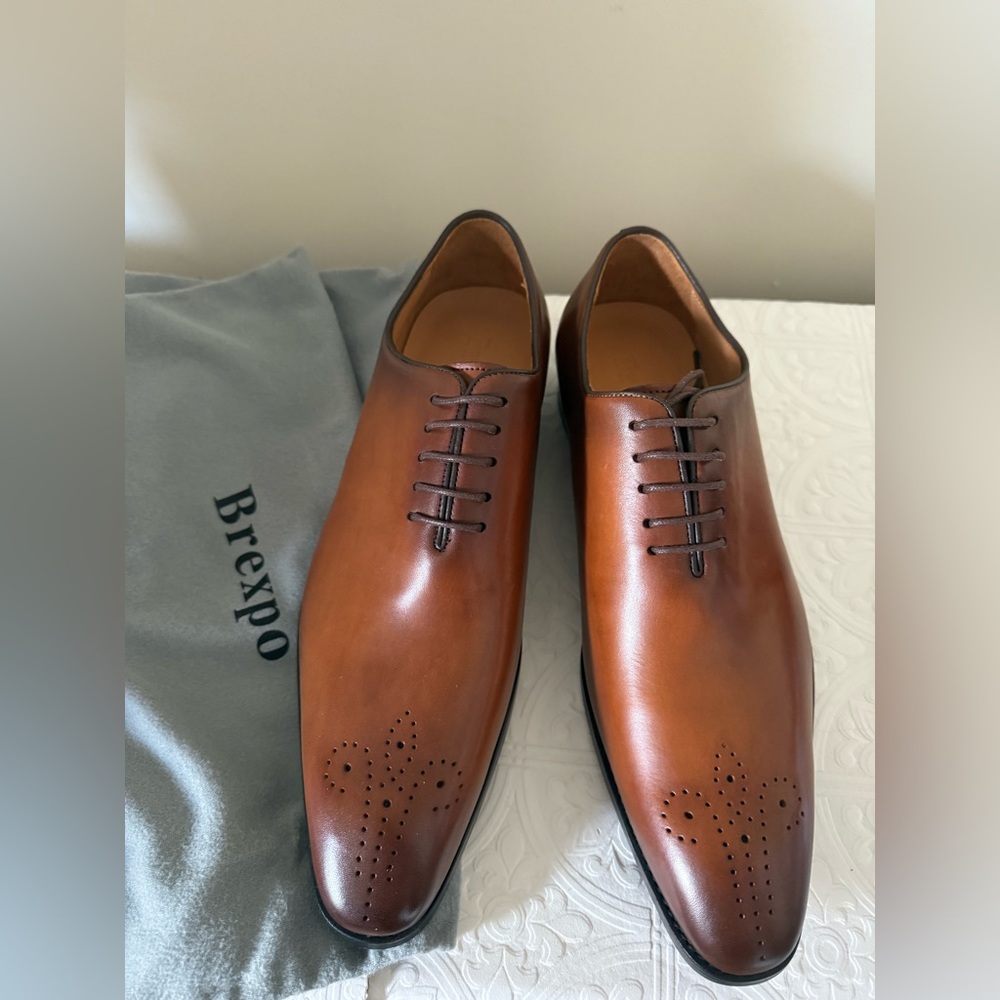 Brexpo Men's Brown Lace Up Oxford Leather Dress Shoes Sz 12